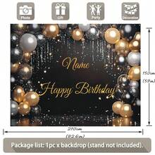 Customizable Name Black Gold Balloon Happy Birthday Backdrop Silver Glitter Sequins Design Personalized Birthday Party Name Design Cake Table Backdrop Decor Photography Prop Vinyl - C - View 6
