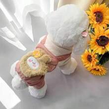 1件宠物衣服，可爱狗狗/猫咪保暖四脚裤，加厚贵宾犬泰迪熊图案，适合小型/中型犬秋冬季穿着 - 粉色 - 查看 4