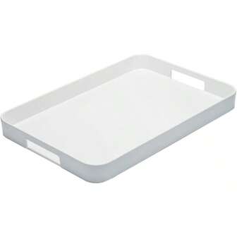 VSRTHFYHJ 11.5 X 16 Inch Large Rectangle Stackable Melamine Serving Tray With Handles – Minimalist Design, Multi-Purpose And Durable, – Perfect For Kitchen, Dining, And Entertaining - White