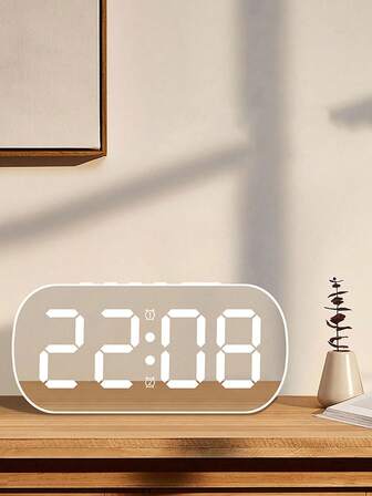 1pc Alarm Clock, Simple Digital Clock, Snooze Temperature Date Display Electronic Desktop Students Toddler Table Mirror LED Clock, Aesthetic Dorm Decor Home Decor