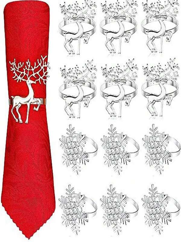 Conjunto de 2 porta-guardanapos em formato de veado e floco de neve, em liga metálica, acessórios decorativos para mesa.