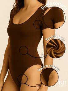 Kit 2 Women's Bodysuit Women's Bodysuit With Premium Plus Size Suplex Sleeve - 裸色/黑色 - 查看 4