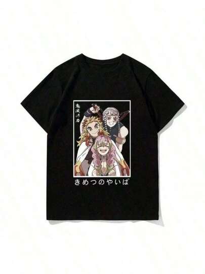 Anime Demon Slay Women's Printed T-Shirt, Casual Loose Fit, HarAJsuku Short Sleeve Top, Unisex Round Neck Fashion T-Shirt, 100% Pure Cotton, Unisex Japanese Anime Cotton Short Sleeve Round Neck Summer Top, Men's & Women's Graphic Printed T-Shirts, Funny T-Shirt, Original And Stylish Printed T-Shirts For Men And Women, Round Neck, Classic Fit, Suitable For All Seasons, Perfect As A Festival/Christmas/New Year Gift For Your Friends/Boyfriends/Husbands.