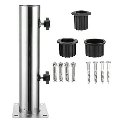 Garden Parasol Stand Base Kit Stainless Steel Sleeve Outdoor Accessories Installation Whitefour - Hole