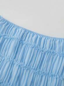 Women Y2k Mini Skirt Sets Backless Tie Up Crop Halter Top And Smocked Lace Mini Skirt 2 Piece Beach Outfit - 藍色 - 查看 6
