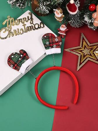 1 st julhandskar och pannband, lämplig för flickor och kvinnor att bära som accessoarer till julkostymer, hårband, diadema, hårring