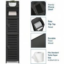 Storage Cabinet With Doors For Toilet Paper Floor Standing Bathroom Organizer With 2 Apothecary Decor Jars Shelf Organizer Black - 黑色 - 查看 4