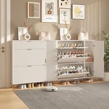 MISNODE Meuble à chaussures blanc avec 2 portes pliantes, étagère à chaussures avec tiroir et étagère de rangement, étagère à chaussures étroite, dispositif anti-basculement, pour entrée couloir couloir chambre salon, 110 x 24 x 114,5 cm - Blanc - Voir 11
