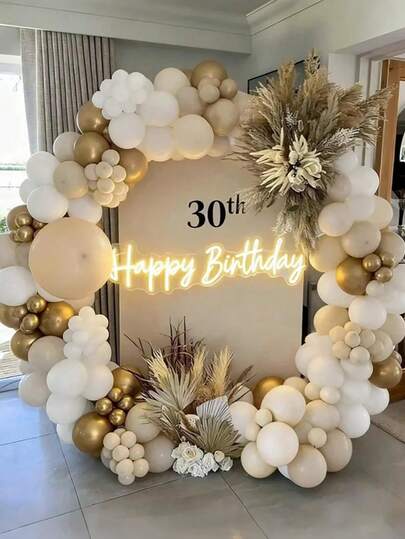 131 balões de látex branco-areia dourados adequados para festas de aniversário, casamentos, formaturas, chás de panela, comemorações de aniversário, festas, chás de bebê, decoração de casa, decoração de quarto, cenários de ano novo, dia dos namorados, Natal.