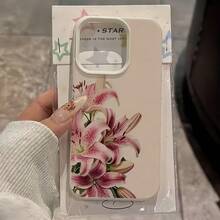极简白色花卉元素时尚单件装白色荔枝纹理哑光简约镜头保护手机壳，鲜艳兰花图案，个性化定制，兼容 16 Pro Max、15/14 Plus、13、12、11，兼容三星系列 - 彩色 - 查看 2