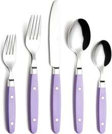 ANNOVA Juego de cubiertos de acero inoxidable con remaches/cubiertos de estilo retro (Light Purple, 20 Pieces) - Azul claro - Ver 5