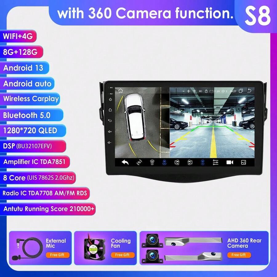 9"7862 Android Auto Car Radio GPS Stereo For RAV4 Rav 4 2006-2012 Multimedia Player 4G 8Core Carradio Carplay HeadUnit - S8 配備 360 度攝影機 - 查看 1