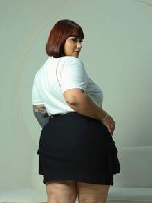 PLUS SIZE CARGO SKIRT, SHORT UNDERNEATH, SIDE POCKETS, BENGALINE FABRIC, ELASTICITY 44 TO 54 - 黑色 - 查看 4