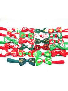 10pcs Random Color Christmas Pet Bow Tie Collar, Kitten/Puppy Necktie Accessories - Multicolor - View 3