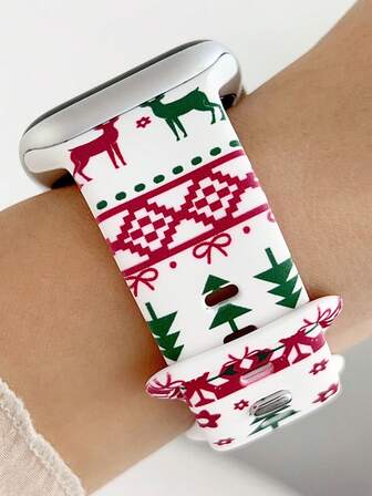 1pc Christmas Elk & Christmas Tree Printed Watch Band Silicone Watch Band Compatible With Apple Watch Band Strap 38mm 40mm 41mm 42mm 44mm 45mm 49mm (S10 42)Mm (S10 46)Mm, Fashionable Soft Silicone Sports Watch Strap Bands Compatible With Iwatch Series 11 Ultra 3 SE3 Ultra 2 S10 SE2 9 8 7 SE 6 5 4 3 2 1 , Women Watchbands, Smart Watch Strap/Band, Perfect Gift For Thanksgiving,Birthdays Valentines