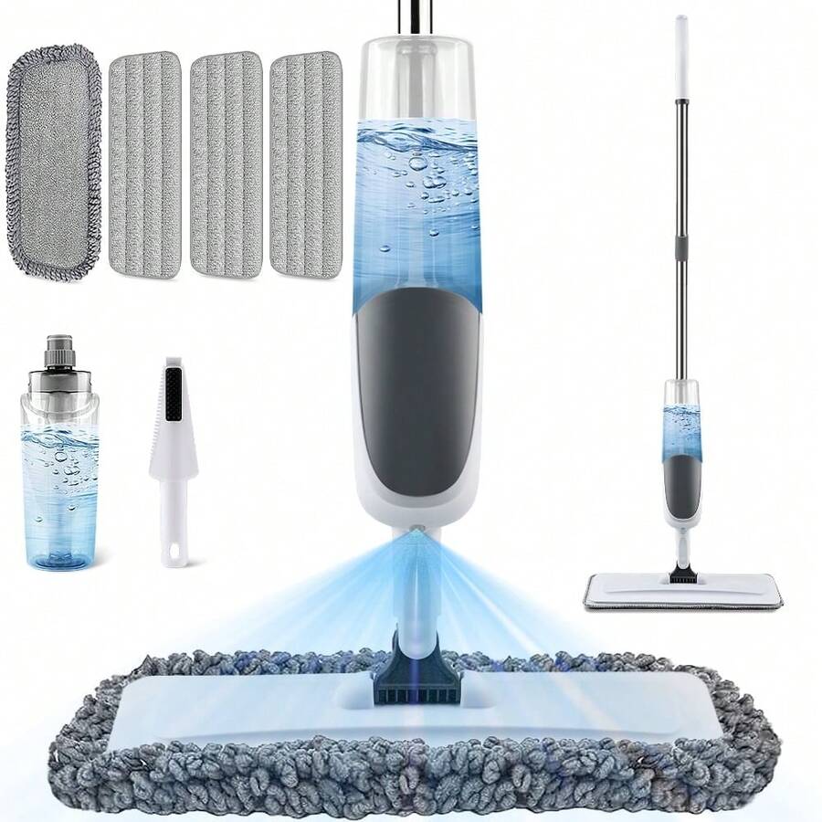 Wet Dry Mop For Floor Cleaning, Spray Mop With 650ml Refillable Bottle And 4pcs Washable Pads - Wet Dry Microfiber Mop - 灰色 - 查看 1