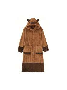 1PC 水豚穿毯，可爱水豚毛绒穿毯，连帽珊瑚绒卡通可爱风格带帽长袍 - 冬季保暖珊瑚绒卡通动物连帽长袍，适合成人，带大口袋和袖口的连帽长袍，适合秋冬季，温暖，礼物，情侣装，圣诞礼物，新年礼物