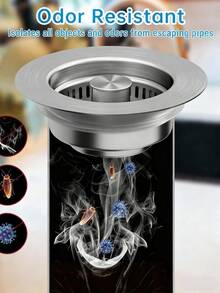 Upgraded 3 In 1 Kitchen Sink Drain Strainer - Stainless Steel Sink Stopper, Anti-Clogging Sink Food Catcher Basket,Kitchen - 銀色 - 查看 6