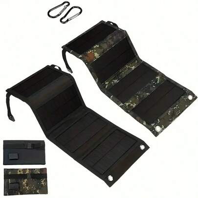 لوحة طاقة شمسية قابلة للطي 4 أضعاف مع منفذ USB - مثالية للسفر والتخييم في الهواء الطلق، تشحن الهواتف والأجهزة اللوحية والمراوح والمصابيح الكهربائية، تصميم قابل للطي مع جيب للهاتف