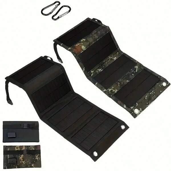 Portable 4-Fold Solar Panel With USB - Ideal For Outdoor Travel & Camping, Charges Phones, Tablets, Fans, Flashlights, Foldable Design With Phone Pouch