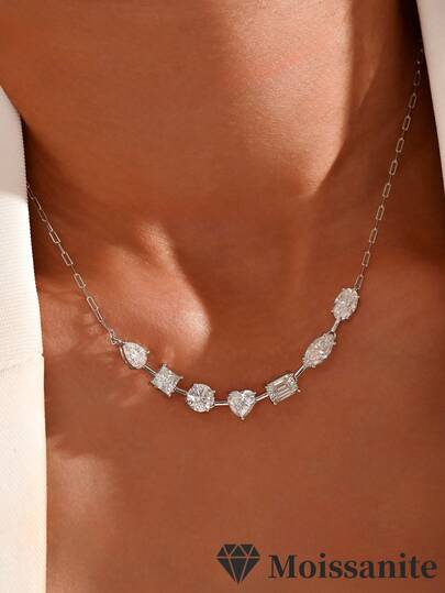 1 pieza Collar colgante de plata de ley 925 con moissanita de 7CT y diseño minimalista y elegante, adecuado para bodas, aniversarios y regalos del Día de San Valentín para mujeres