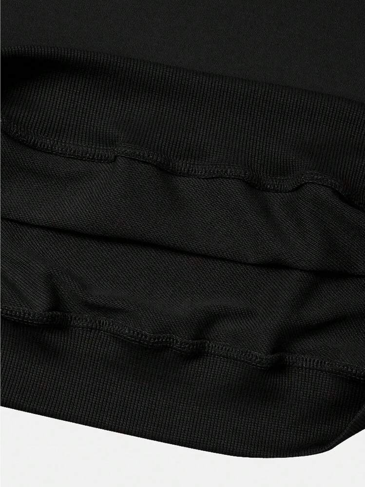 Women's Drop-Shoulder Sweatshirt, Casual Long-Sleeve Round-Neck Pullover For Spring And Summer, Casual Attire Top, Outerwear, Women's Clothing, Patterned Sweatshirt, Casual Streetwear Sweatshirtgifts For Mom-Free Shipping - 黑色 - 查看 5
