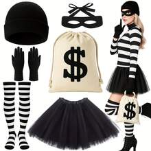 5/8pcs Adult Thief Costume Set, Party Outfit, Masquerade Cosplay Attire