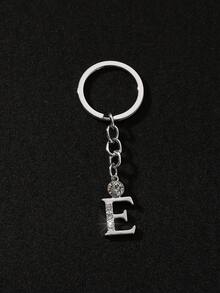 1pc Fashionable Minimalist Style Hollow Out Rhinestone Studded 26 English Letter Unisex Keychain Pendant Accessory - Silver XYK2024 - View 11