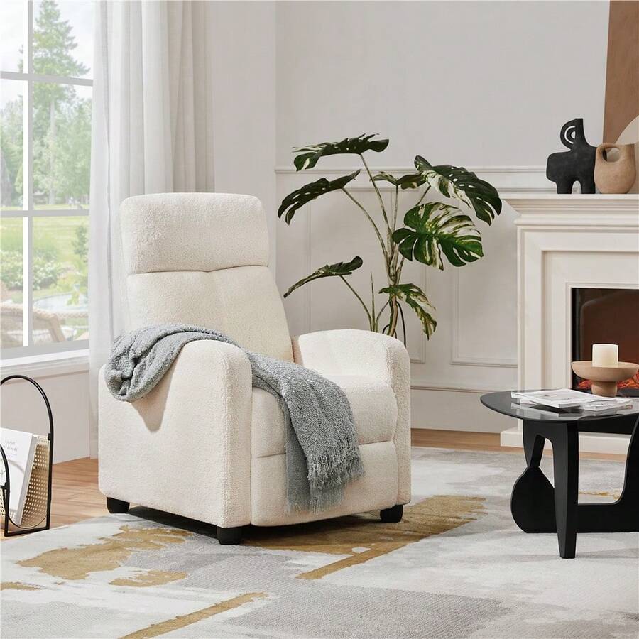 Butterslay 1pc Modern Reclining Boucle Upholstered Sofa Chair With Pocket Springs For Living Room, Bedroom, Office Dining Room Furniture - Ivory - 查看 1