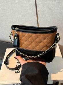 Luxuriöse Damen Schultertasche - Rautenmuster Kettentasche Retro Design