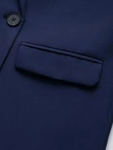 Old Money Women's Double-Breasted Lapel Casual Blazer Jacket, Solid Color, Long Sleeve, Loose Fit Coat, Suitable For Spring/Autumn/Winter - Navy Blue - View 4