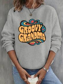 Sudadera informal con cuello redondo para abuelita genial - Tejido 100 % poliéster - Jersey con estampado geométrico informal para otoño e invierno - Negro - Ver 5