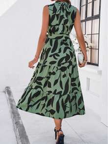 All Over Print  Camo    Casual  Elegant    Belted  Asymmetrical  Ruffle Hem    Vacation  Wedding - Green - View 3