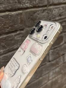 DIY Cute Funny Illustration Sticker Transparent Phone Case Compatible With IPhone 17 ProMax 17Pro 17 Air 17 16 ProMax 15 14 13 12 11 Pro Max Clear Lovely Shockproof Cover - Pink Bear Stickers - View 6
