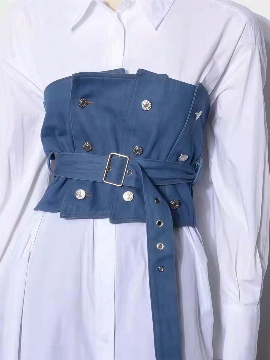 1pc Women's Decorative Denim Wide Waist Belt Shirt Dress Tube Top Vintage Waist Cincher Belt - Multicolor - View 1