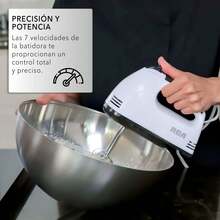 RCA Batidora de Mano RC-093 con 7 Velocidades, Motor de 100 W, Accesorios de Acero Inoxidable, Diseño Compacto, Portátil y Ligero, Ideal para Repostería, Mezclar Masa y Preparación de Alimentos. - 1 - Ver 9