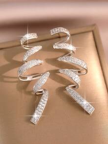 jealous young 1 cặp bông tai dài đính đá Cubic Zirconia hình học xoắn ốc phóng đại quyến rũ dành cho phụ nữ trong lễ hội đám cưới, lễ đính hôn, kỷ niệm ngày cưới, quà tặng trang sức - trắng - Xem 10