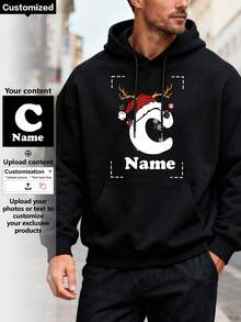 Customized Men's Hoodies Christmas, Couple, Party, Christmas Gift, Thanksgiving Gift, Family Santa Claus, Christmas Chimneys, Long Sleeve Top - Black - View 1
