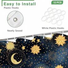 Boho Celestial Shower Curtain, Gold Sun And Moon Galaxy Zodiac Design Bath Curtains For Bathroom,Fun Navy Blue Stars Starry Sky Decor Waterproof Fabric Shower Curtain Sets 12 Hooks 72X72 In{Inchcolor_nameinch:InchBlueinch,Inchsize_nameinch:Inch72\InchWx72\InchL(Packof1)Inch} - 藍色 - 查看 4