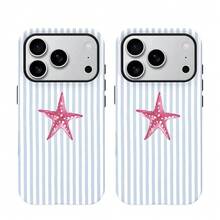 Una elegante funda de teléfono 2 en 1 con diseño de rayas de estrella de mar y diseño de doble capa resistente, proporcionando durabilidad y protección contra caídas, compatible con los modelos  17, 16, 15, 14, 13, 12, 11, 8, 7, X, XS, XR, Plus, Air, Pro, Max, Mini, SE2 y SE3. - Colores mixtos - Ver 4