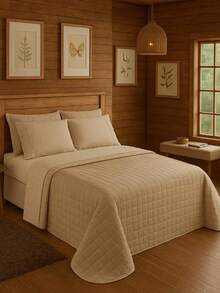 3-Piece Bedspread, Queen Size, Double-Sided, 400 Thread Count, Embroidered Quilt, 2 Pillowcases - 米色 - 查看 6