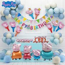Hasbro 79 piezas Globos oficialmente con licencia de , , George, Mami Pig, Papi Pig, Familia Pig feliz, azul, albaricoque, estilo de dibujos animados, decoración de pulsera, suministros para fiesta de carnaval, fotos, regalos de cumpleaños y Navidad