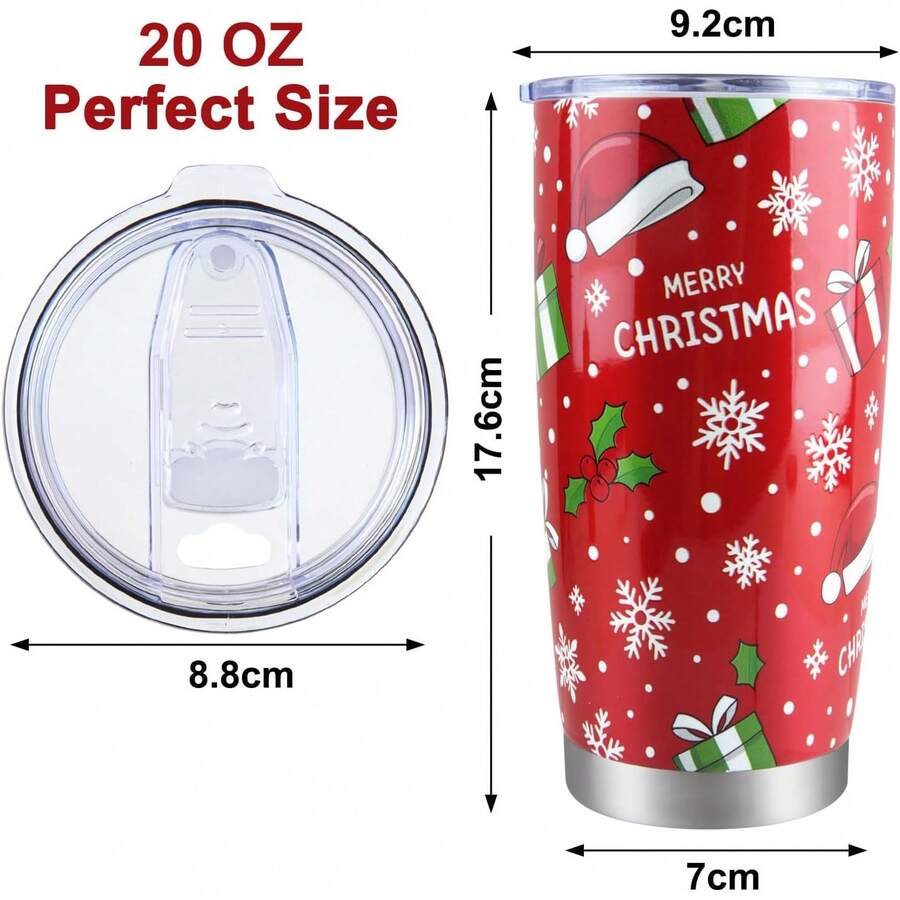 Termos para Cafe de Acero Inoxidable 590ml/20oz con Doble Pared – Antiderrames con Tapa – Ideal para Escuela, Oficina, Viaje – Regalo de Navidad para Hombres y Mujeres (Gorro navideño) - Grano de Madera - Ver 1
