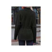 Fisoew Women's Turtleneck Sweatshirts Fleece Drawstring Waist Casual Long Sleeve Pullover Side Slit Tunic Tops - Black - View 4