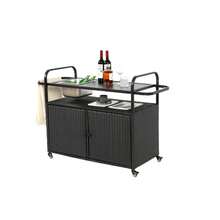 Tavolo da bar per esterni, carrello da bar in vimini con mobiletto, carrello da servizio per patio con piano in acciaio, con secchiello per il ghiaccio, ruote bloccabili, cestino laterale per giardino, piscina e cortile, nero