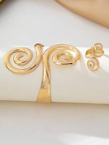 一套时尚个性夸张金属螺旋手链和漩涡粗戒指首饰套装（女士款）