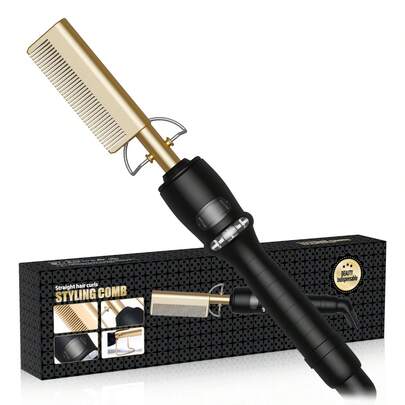 stylefi Christmas Thermal Edition Hot Comb | Professional Digital Display Ceramic Press Comb – High Heat Straightener For Thick Hair – Warm Winter Gift Set For Men & Women – Unique Holiday Gift Idea