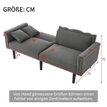 [2-In-1 Multifunctional Sofabed] Zweisitzer-Sofa, Sofa Mit Liegefunktion, Unabhängig Verstellbare Doppelrückenlehnen, Metallverzierungen, Baumwoll-Leinen-Stoff, High-Quality Schaumstoff