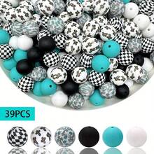 Bộ 39 hạt silicon họa tiết nhiều màu - Nhiều màu sắc và thiết kế | Họa tiết vui tươi | Hạt hoàn thiện mịn - Lý tưởng để làm móc khóa, vòng cổ, vòng tay, bút trang trí, trang sức và mặt dây chuyền DIY - Đồ dùng làm đồ trang trí ngày lễ sáng tạo - Hạt họa tiết nhiều màu sắc - Xem 24