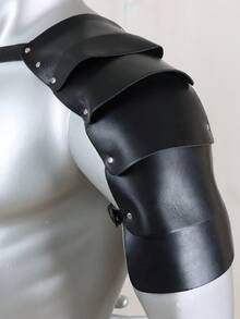 一套中世纪文艺复兴骑士肩披风，PU材质斗篷和腕带，圣诞节万圣节派对服装道具，其他天然PU皮革中世纪四季皆宜 - 黑色LM-117 - 查看 6